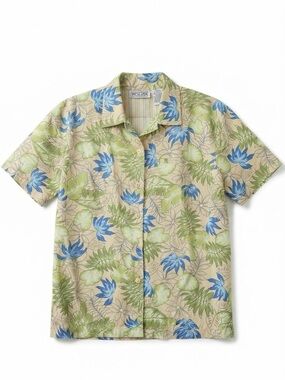 Vintage Speculation Floral Blouse M Tropical Botanical Button Down Shirt Resort